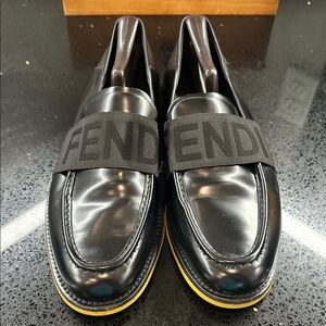 Fendi Black Loafers with Vibrant Yellow Sole